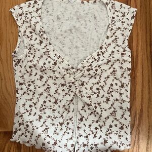 Cotton On White and Brown Floral Top